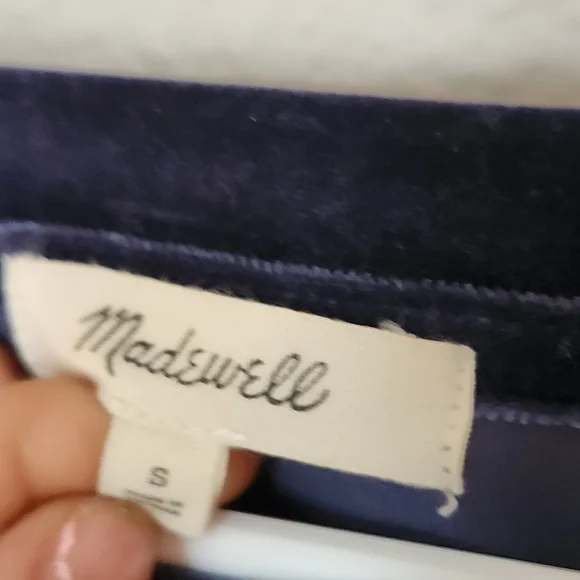 Madewell Velvet Ruffle Sleeve Top Size Small Blue - Picture 4 of 6